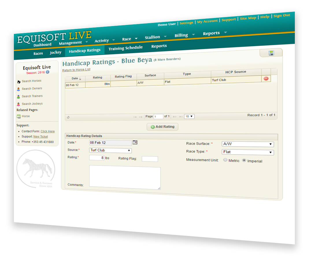 Racing Package - EquisoftLive Bloodstock Management Software