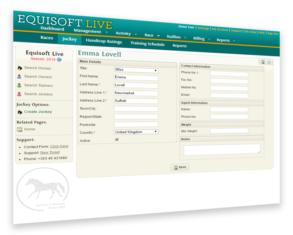 Racing Package - EquisoftLive Bloodstock Management Software