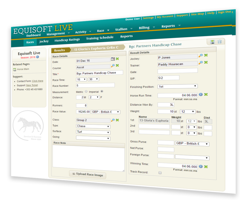 Racing Package - EquisoftLive Bloodstock Management Software