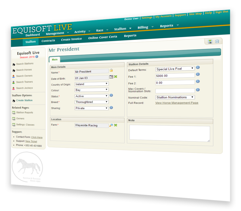Stallion Management Package - EquisoftLive Bloodstock Management Software